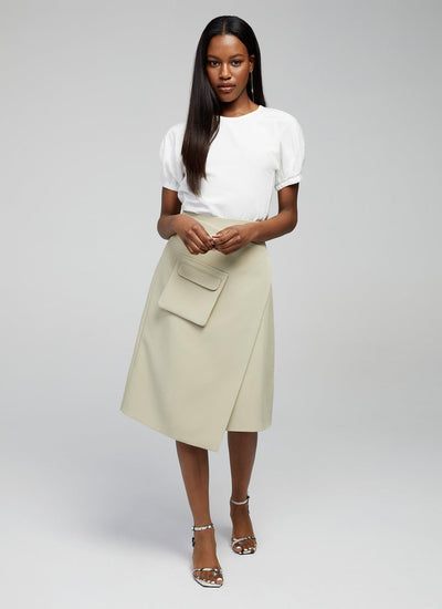 Olive green asymmetrical midi skirt