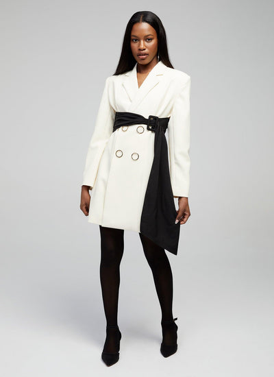 photo of an ivory blazer dress