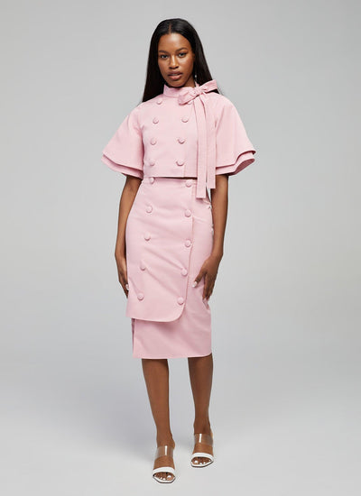 pink double breasted crop midi skirt