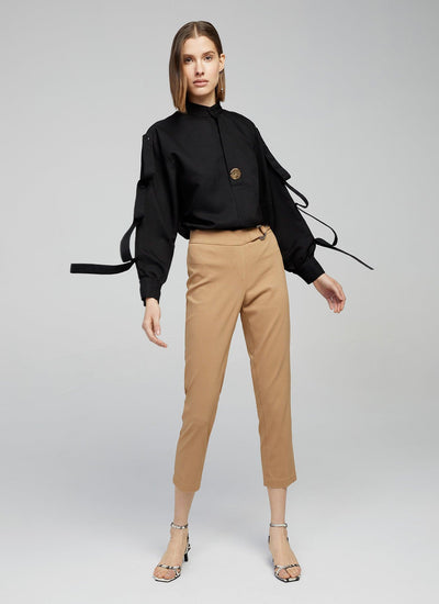 Black banded collar crepe shirt